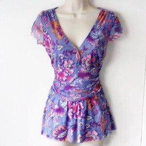 Anthropologie Sweet Pea Mesh Faux Wrap Peplum Blouse L Floral 50off3